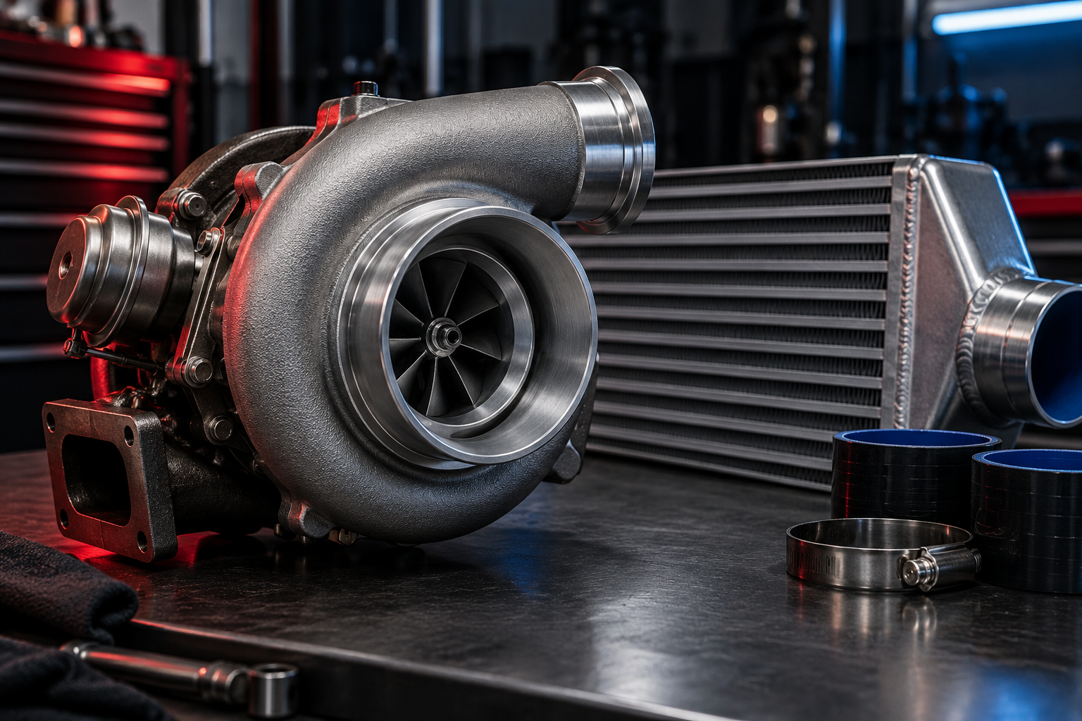 Turbo de altas prestaciones e intercooler · imagen ilustrativa